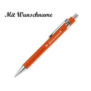 10 Metall-Kugelschreiber mit Namensgravur - silberne Applikationen - orange