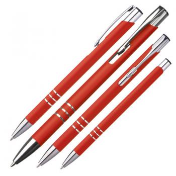 10 schlanke Kugelschreiber / aus Metall / Farbe: rot