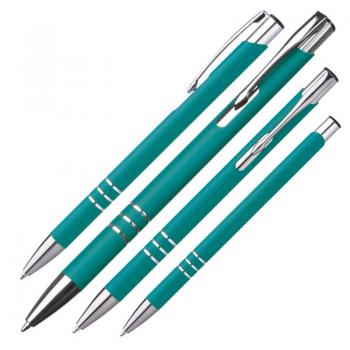 10 schlanke Kugelschreiber / aus Metall / Farbe: türkis