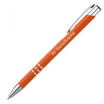 10 schlanke Kugelschreiber mit Gravur / aus Metall / Farbe: orange