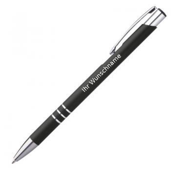 10 schlanke Kugelschreiber mit Gravur / aus Metall / Farbe: schwarz