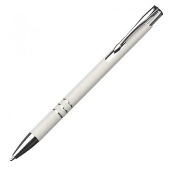 10 schlanke Kugelschreiber mit Gravur / aus Metall / Farbe: weiß