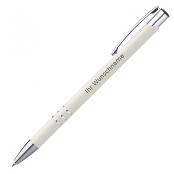 10 schlanke Kugelschreiber mit Gravur / aus Metall / Farbe: weiß