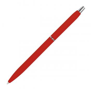10 Schlanke Metall-Kugelschreiber mit Gravur / gummiert / Farbe: rot