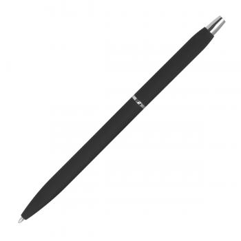 10 Schlanke Metall-Kugelschreiber mit Gravur / gummiert / Farbe: schwarz