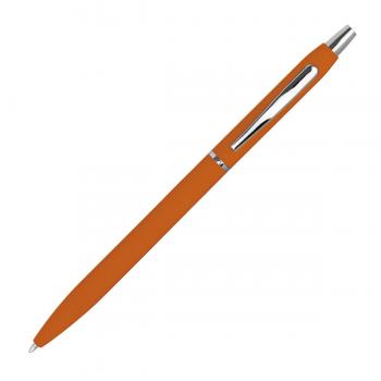 10 Schlanke Metall-Kugelschreiber mit Namensgravur - gummiert - Farbe: orange