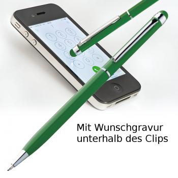10 Touchpen Drehkugelschreiber mit Gravur / aus Edelstahl / Farbe: grün