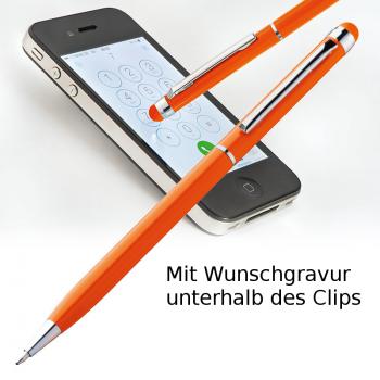 10 Touchpen Drehkugelschreiber mit Gravur / aus Edelstahl / Farbe: orange