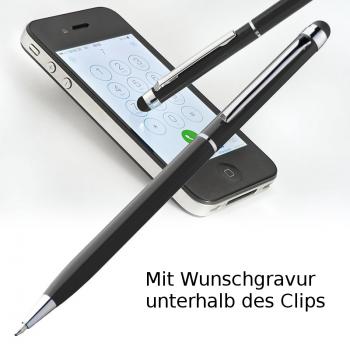 10 Touchpen Drehkugelschreiber mit Gravur / aus Edelstahl / Farbe: schwarz
