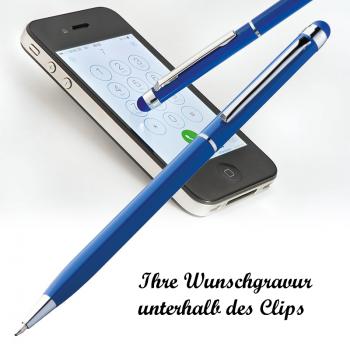 10 Touchpen Drehkugelschreiber mit Namensgravur - aus Edelstahl - Farbe: blau