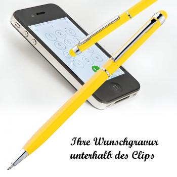 10 Touchpen Drehkugelschreiber mit Namensgravur - aus Edelstahl - Farbe: gelb