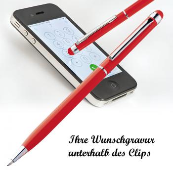 10 Touchpen Drehkugelschreiber mit Namensgravur - aus Edelstahl - Farbe: rot