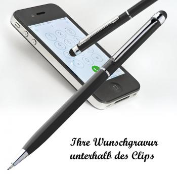 10 Touchpen Drehkugelschreiber mit Namensgravur - aus Edelstahl - Farbe: schwarz