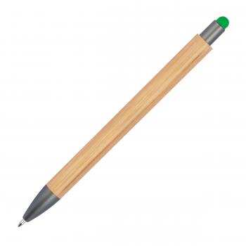 10 Touchpen Holzkugelschreiber aus Bambus mit Gravur / Stylusfarbe: grün