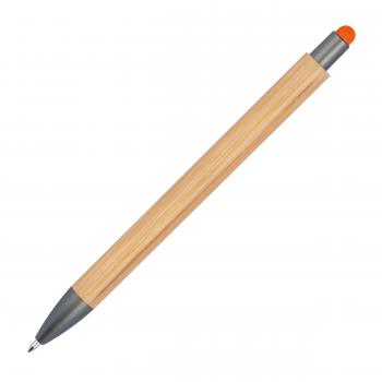 10 Touchpen Holzkugelschreiber aus Bambus mit Gravur / Stylusfarbe: orange