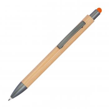 10 Touchpen Holzkugelschreiber aus Bambus mit Gravur / Stylusfarbe: orange