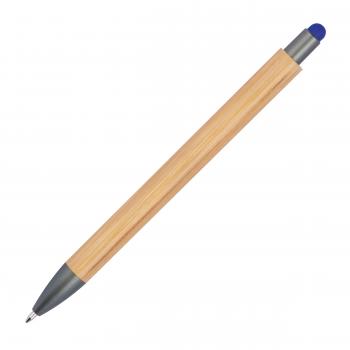 10 Touchpen Holzkugelschreiber aus Bambus mit Namensgravur - Stylusfarbe: blau