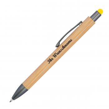 10 Touchpen Holzkugelschreiber aus Bambus mit Namensgravur - Stylusfarbe: gelb
