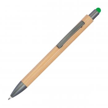 10 Touchpen Holzkugelschreiber aus Bambus mit Namensgravur - Stylusfarbe: grün