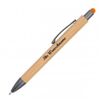 10 Touchpen Holzkugelschreiber aus Bambus mit Namensgravur - Stylusfarbe: orange