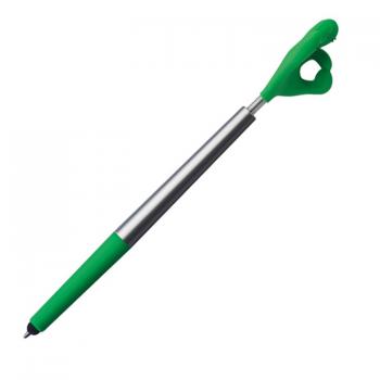 10 Touchpen Kugelschreiber / "Smile Hand" / Farbe: silber-grün