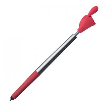 10 Touchpen Kugelschreiber / "Smile Hand" / Farbe: silber-rot