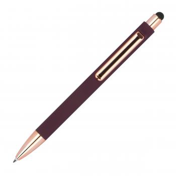 10 Touchpen-Kugelschreiber aus Metall / gummiert / Farbe: roségold-bordeaux