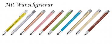 10 Touchpen Kugelschreiber aus Metall mit Gravur / 10 verschiedene Farben
