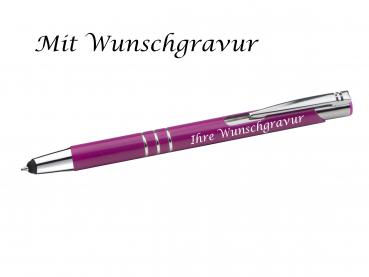 10 Touchpen Kugelschreiber aus Metall mit Gravur / Farbe: beere