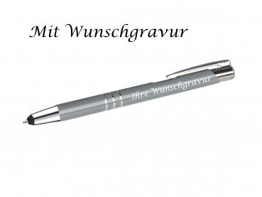 10 Touchpen Kugelschreiber aus Metall mit Gravur / Farbe: grau