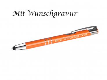 10 Touchpen Kugelschreiber aus Metall mit Gravur / Farbe: orange (matt)