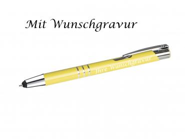 10 Touchpen Kugelschreiber aus Metall mit Gravur / Farbe: pastell gelb
