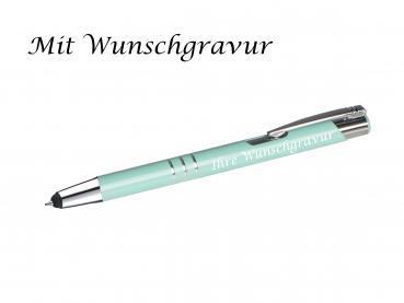 10 Touchpen Kugelschreiber aus Metall mit Gravur / Farbe: pastell mint