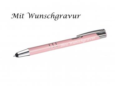 10 Touchpen Kugelschreiber aus Metall mit Gravur / Farbe: pastell rosa