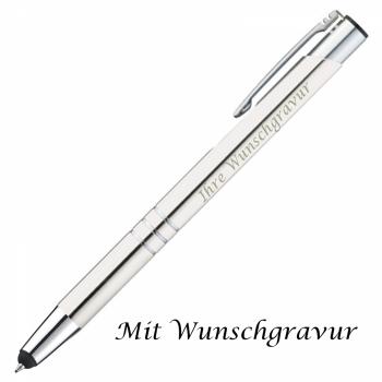 10 Touchpen Kugelschreiber aus Metall mit Gravur / Farbe: weiß