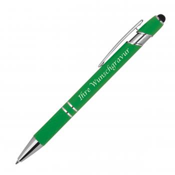 10 Touchpen Kugelschreiber aus Metall mit Gravur / mit Muster / Farbe: grün