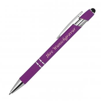 10 Touchpen Kugelschreiber aus Metall mit Gravur / mit Muster / Farbe: lila