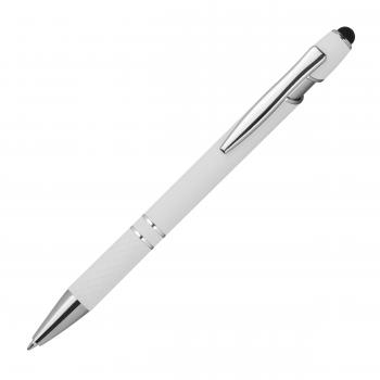 10 Touchpen Kugelschreiber aus Metall mit Gravur / mit Muster / Farbe: weiß