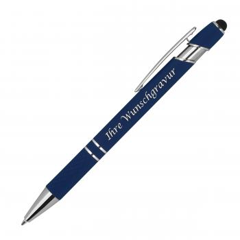 10 Touchpen Kugelschreiber aus Metall mit Gravur / mit Muster /Farbe: dunkelblau