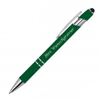 10 Touchpen Kugelschreiber aus Metall mit Gravur / mit Muster /Farbe: dunkelgrün