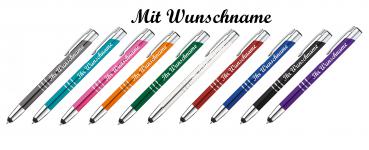 10 Touchpen Kugelschreiber aus Metall mit Namensgravur - 10 verschiedene Farben