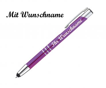 10 Touchpen Kugelschreiber aus Metall mit Namensgravur - Farbe: lila