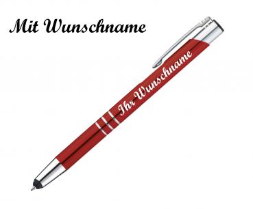 10 Touchpen Kugelschreiber aus Metall mit Namensgravur - Farbe: rot