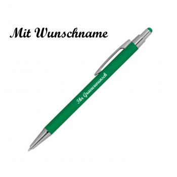 10 Touchpen Kugelschreiber aus Metall mit Namensgravur - gummiert - Farbe: grün