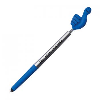 10 Touchpen Kugelschreiber mit Gravur / "Smile Hand" / Farbe: silber-blau