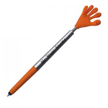 10 Touchpen Kugelschreiber mit Gravur / "Smile Hand" / Farbe: silber-orange