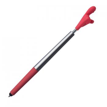 10 Touchpen Kugelschreiber mit Gravur / "Smile Hand" / Farbe: silber-rot