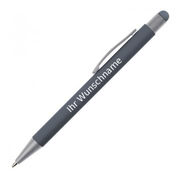 10 Touchpen Kugelschreiber mit Gravur / aus Metall / Farbe: anthrazit