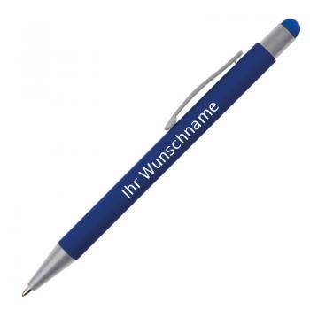 10 Touchpen Kugelschreiber mit Gravur / aus Metall / Farbe: blau