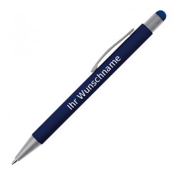 10 Touchpen Kugelschreiber mit Gravur / aus Metall / Farbe: dunkelblau